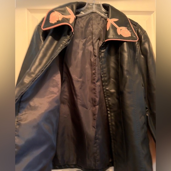 NEW Women's Oversized Faux Leather Jackets Embroidered Zip Up Motorcycle Coat - Picture 5 of 8